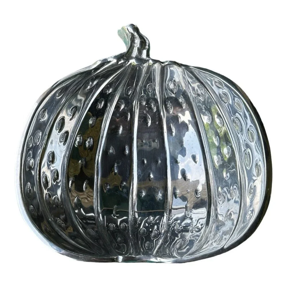 Sonoma Home Goods Metal Holiday Pumpkin Shaped Bowl 8 Inch Silver‎ Tone Aluminum